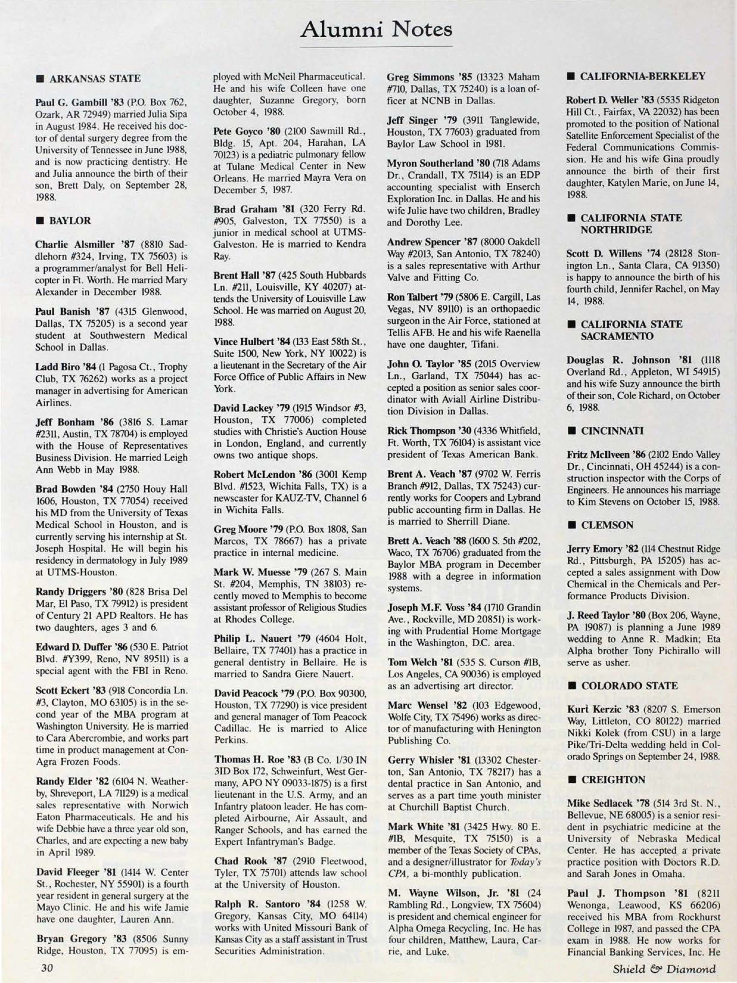Alumni Notes, March 1989